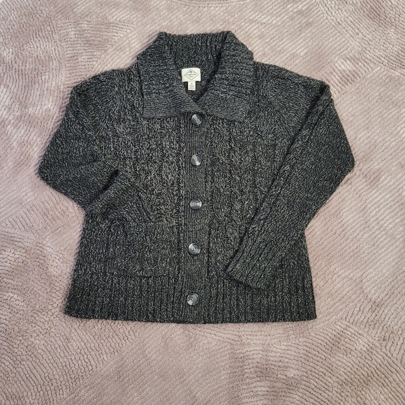 St. John's Bay Medium Button Up Cardigan Sweater Cable Knit Black/Grey - Picture 5 of 11